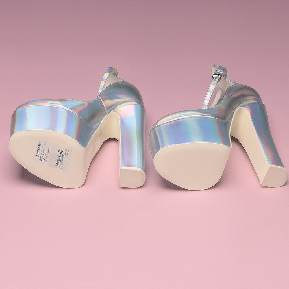 SOLD - Valentino Tan-Go 155 Silver Iridescent Platform Pumps - Picture 6 of 12